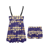 Beautiful japanese fan pattern Chest Sexy Pleated Two Piece Swim Dress