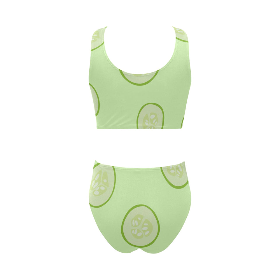 Cucumber pattern Chest Bowknot High Waisted Bikini Swimsuit
