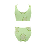 Cucumber pattern Chest Bowknot High Waisted Bikini Swimsuit