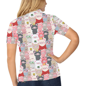 Pig Pattern Print Design 02 Women's All Over Print Polo Shirt