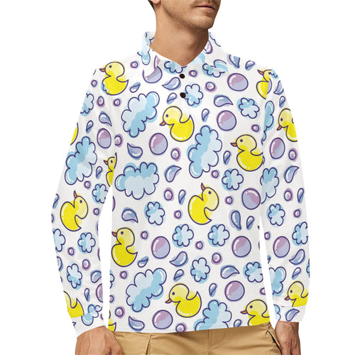 Duck Pattern Print Design 01 Men's Long Sleeve Polo Shirt