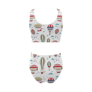 Hot air balloon pattern Chest Bowknot High Waisted Bikini Swimsuit