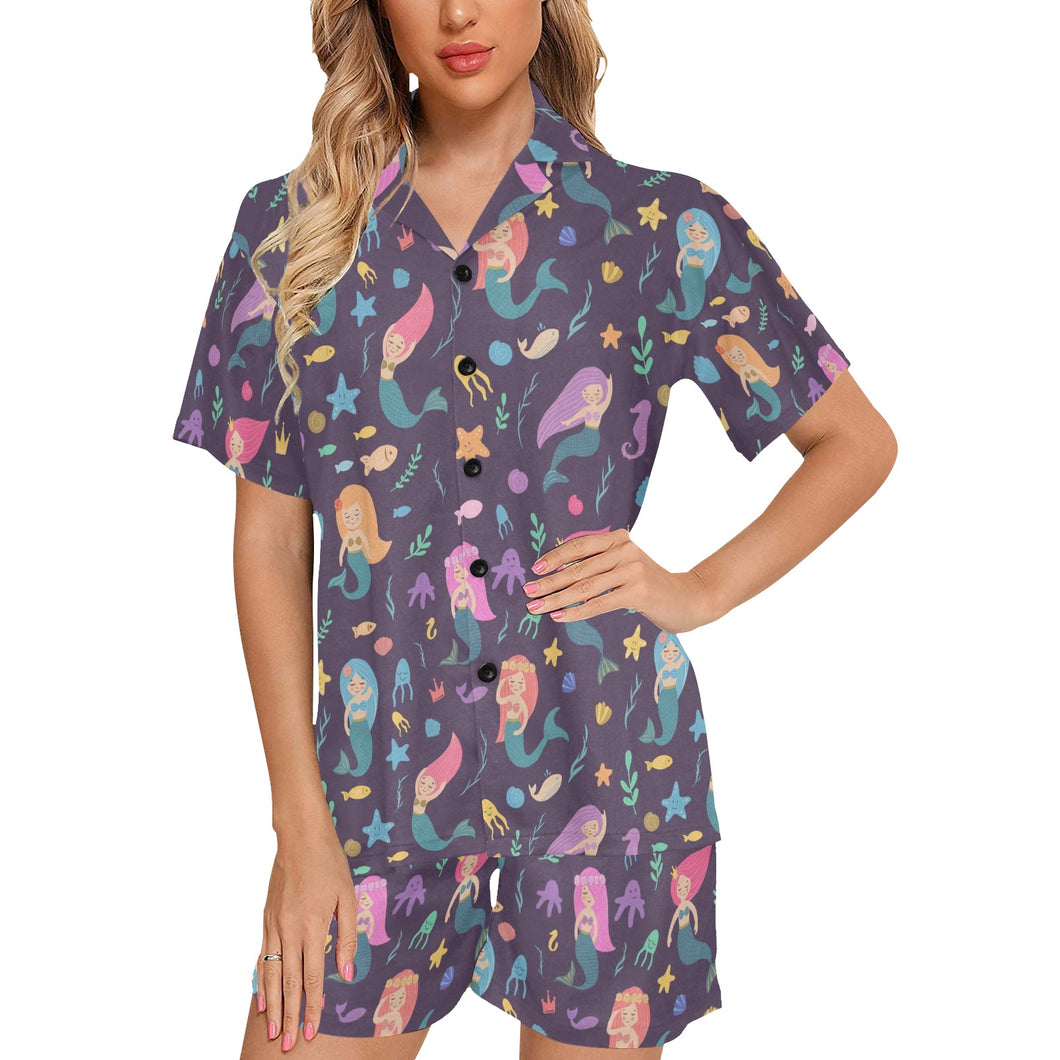 beautiful mermaid Fish jellyfish algae other marin Women's V-Neck Short Pajama Set