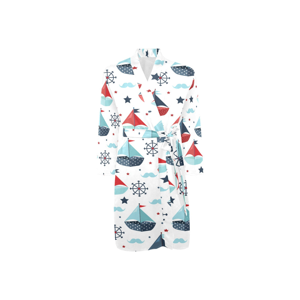 Cute color paper sailboat pattern Men's Long Sleeve Belted Night Robe