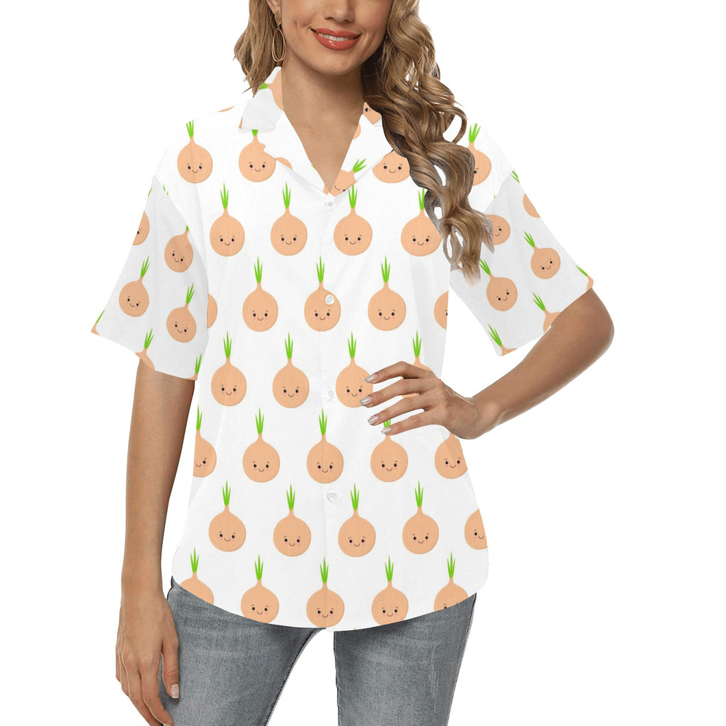 cute onions smiling faces Women's All Over Print Hawaiian Shirt