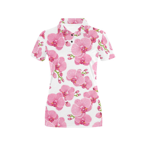 pink purple orchid pattern background Women's All Over Print Polo Shirt