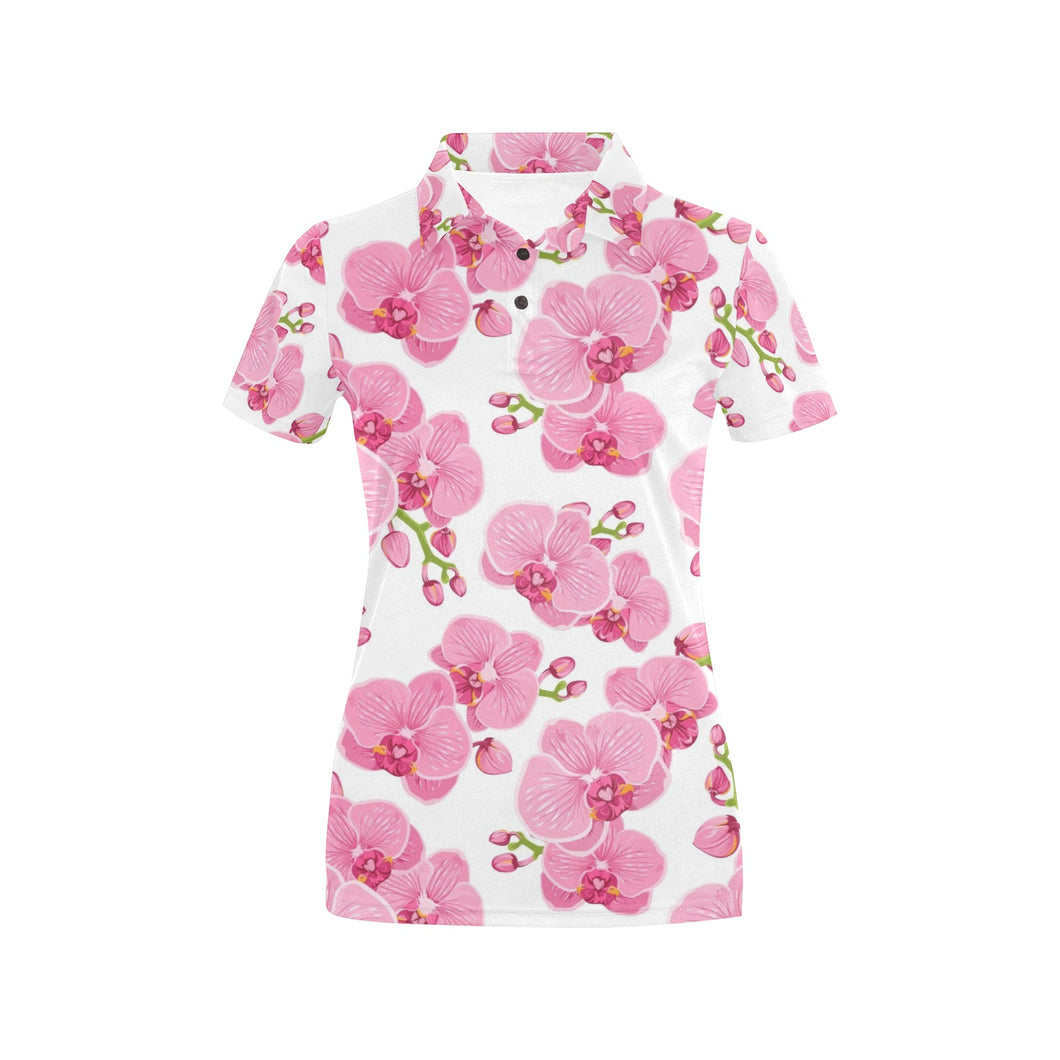 pink purple orchid pattern background Women's All Over Print Polo Shirt