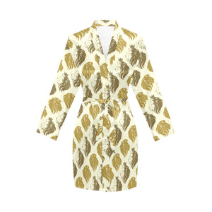 Lion Pattern Print Design 02 Women's Long Sleeve Belted Night Robe