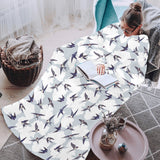 Swallow Pattern Print Design 05 Blanket Robe with Sleeves