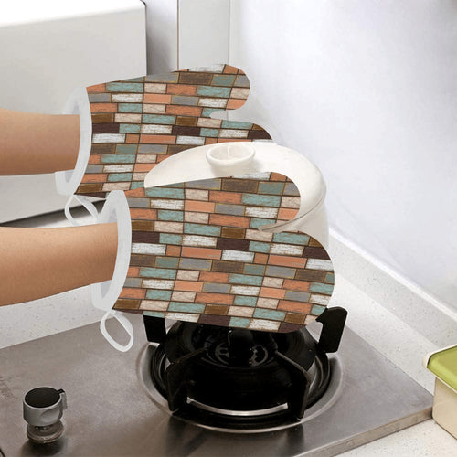 Wood Printed Pattern Print Design 02 Heat Resistant Oven Mitts