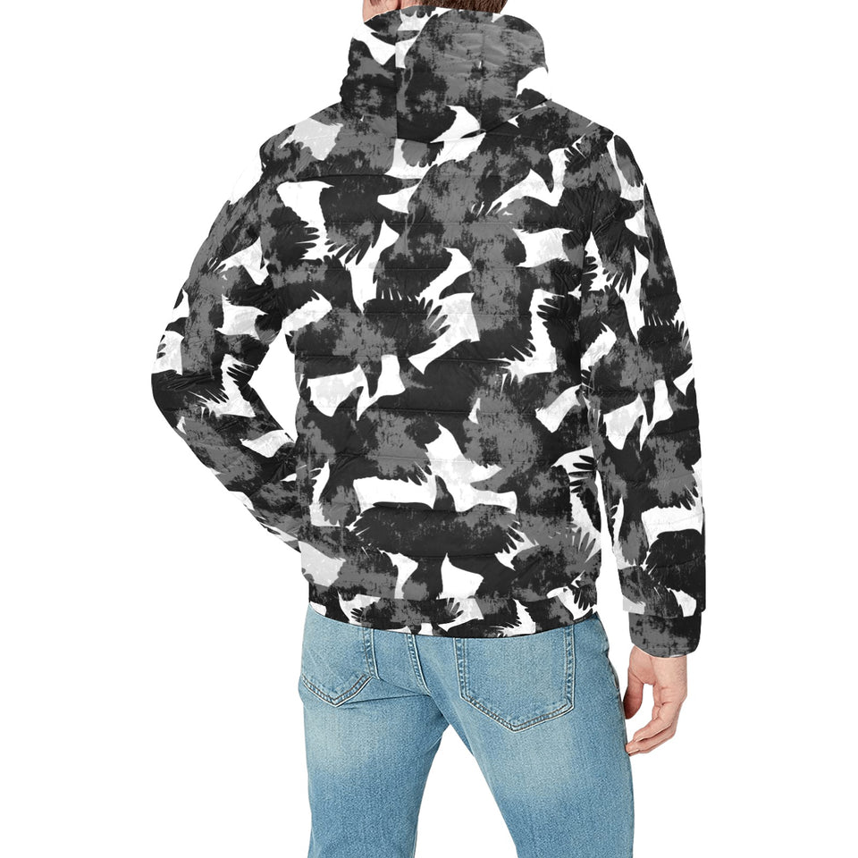 Crow illustration pattern Men's Padded Hooded Jacket