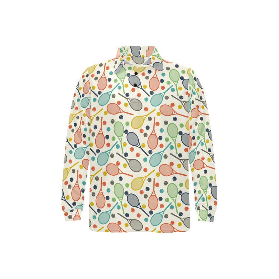 Tennis Pattern Print Design 03 Men's Long Sleeve Polo Shirt