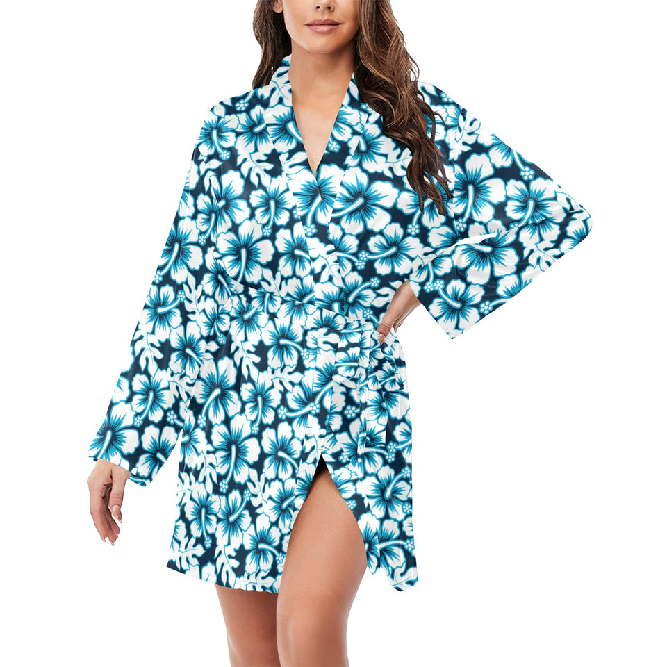 Hibiscus Pattern Print Design 04 Women's Long Sleeve Belted Night Robe