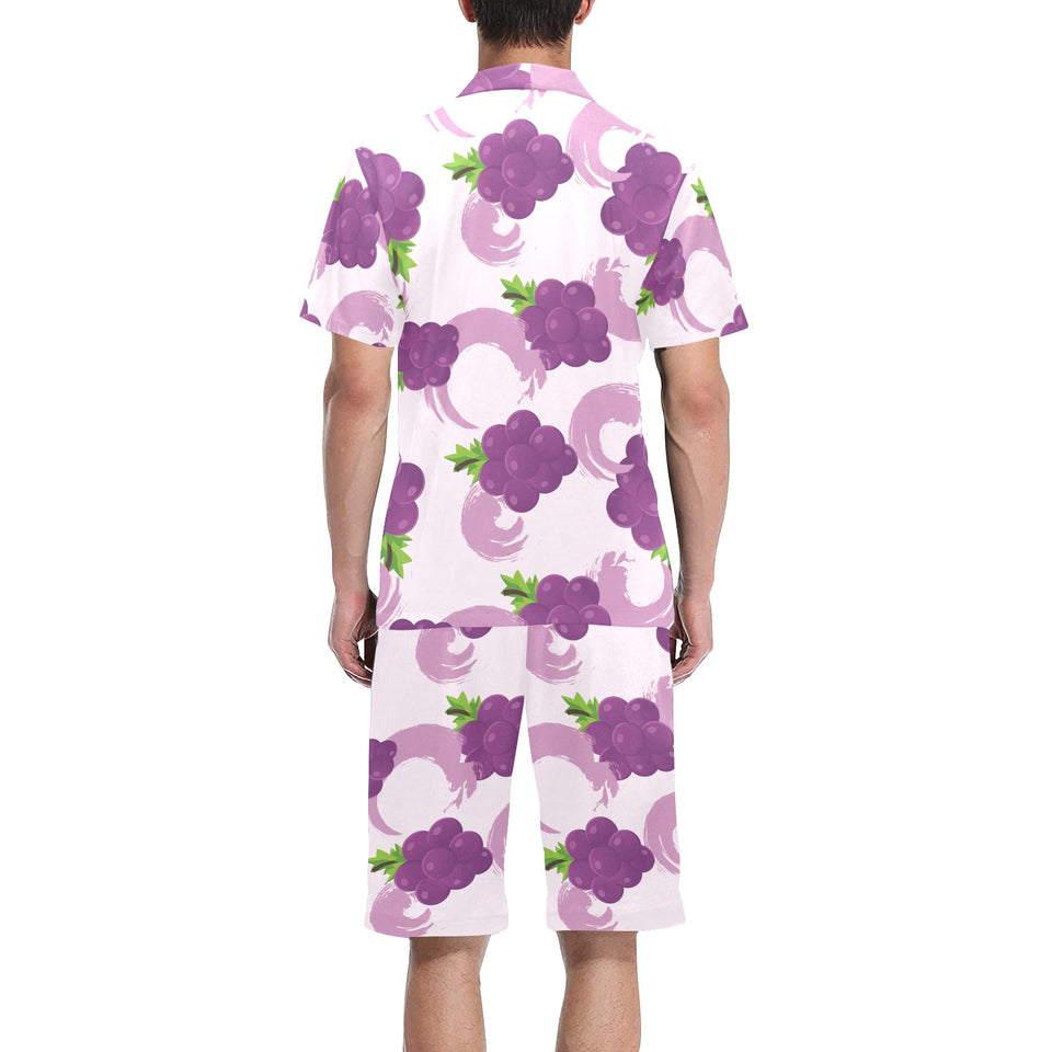 Cute Grape pattern Men's V-Neck Short Pajama Set