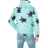 Sea turtle with blue ocean backgroud Men's Padded Hooded Jacket