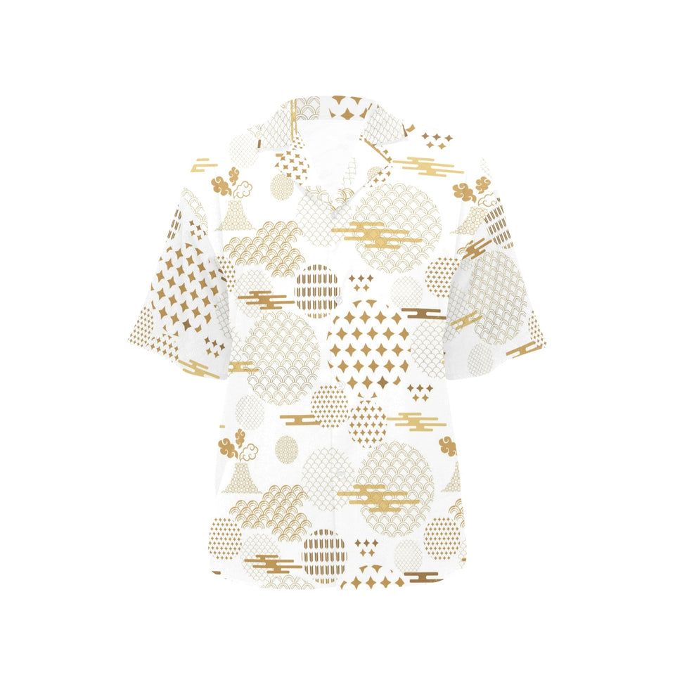 Beautiful gold japanese pattern Women's All Over Print Hawaiian Shirt