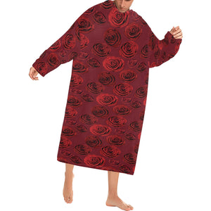 Rose Pattern Print Design 03 Blanket Robe with Sleeves