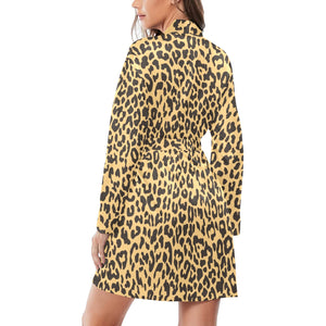 Leopard skin print Women's Long Sleeve Belted Night Robe