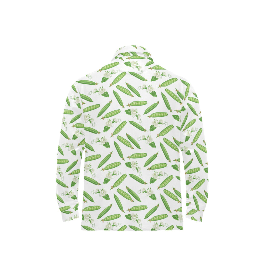 Green Peas Pattern Print Design 04 Men's Long Sleeve Polo Shirt