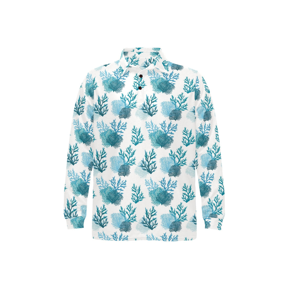 Coral Reef Pattern Print Design 04 Men's Long Sleeve Polo Shirt