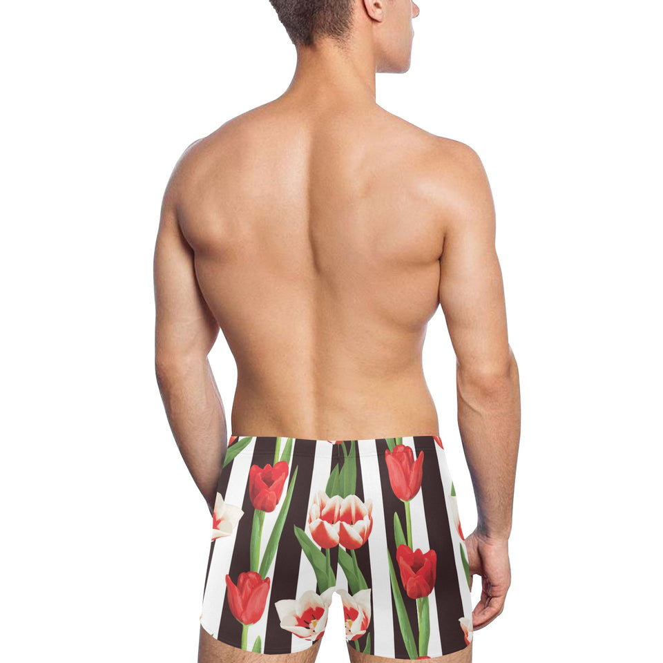 red and white tulips pattern Men's Swimming Trunks