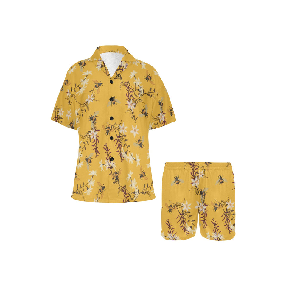 Bee flower pattern Women's V-Neck Short Pajama Set