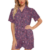 Eiffel Tower Heart Pattern Print Design 04 Women's V-Neck Short Pajama Set