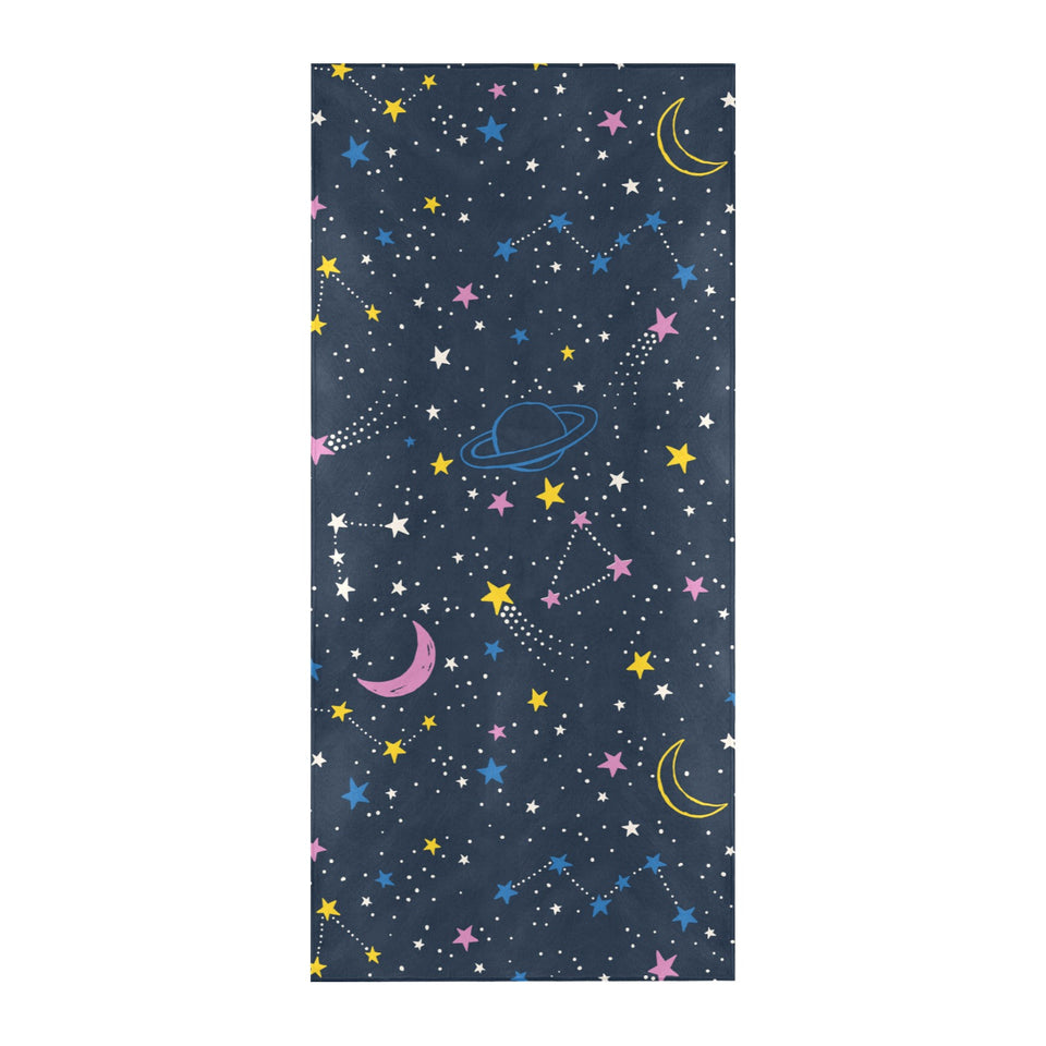space pattern with planets, comets, constellations Beach Towel