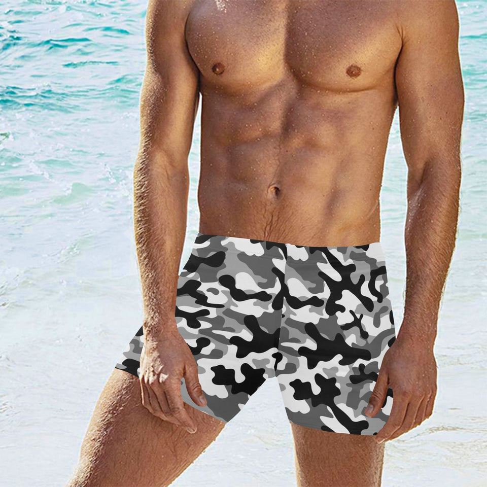 Black white camouflage pattern Men's Swimming Trunks