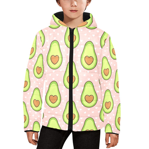 Avocado heart pink background Kids' Boys' Girls' Padded Hooded Jacket