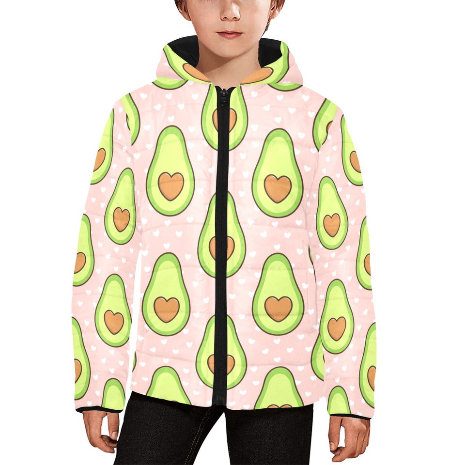 Avocado heart pink background Kids' Boys' Girls' Padded Hooded Jacket