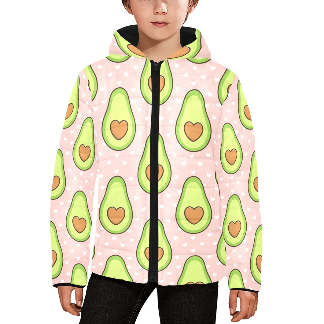 Avocado heart pink background Kids' Boys' Girls' Padded Hooded Jacket
