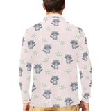 cute raccoons leaves pattern Men's Long Sleeve Polo Shirt