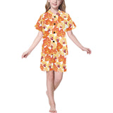 Orange yellow orchid flower pattern background Kids' Boys' Girls' V-Neck Short Pajama Set