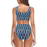 Surfboard Pattern Print Design 03 Chest Bowknot High Waisted Bikini Swimsuit