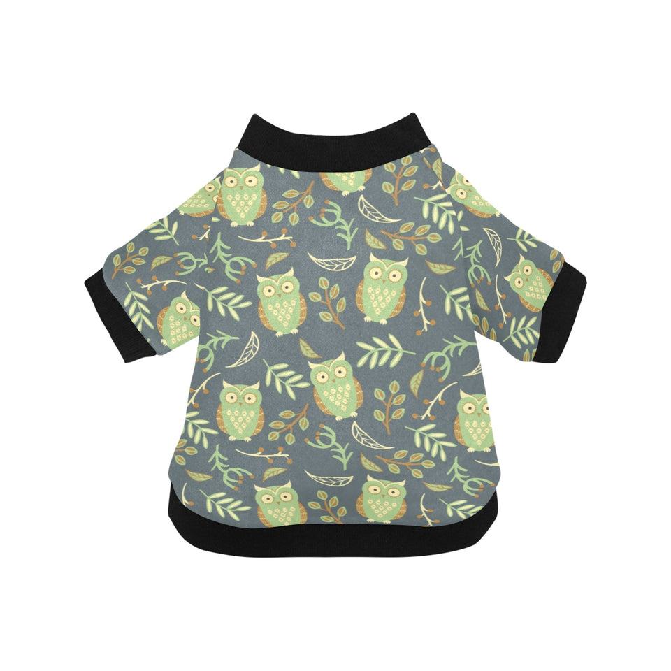 Cute owls leaves pattern All Over Print Pet Dog Round Neck Fuzzy Shirt
