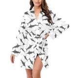 Swordfish Pattern Print Design 04 Women's Long Sleeve Belted Night Robe