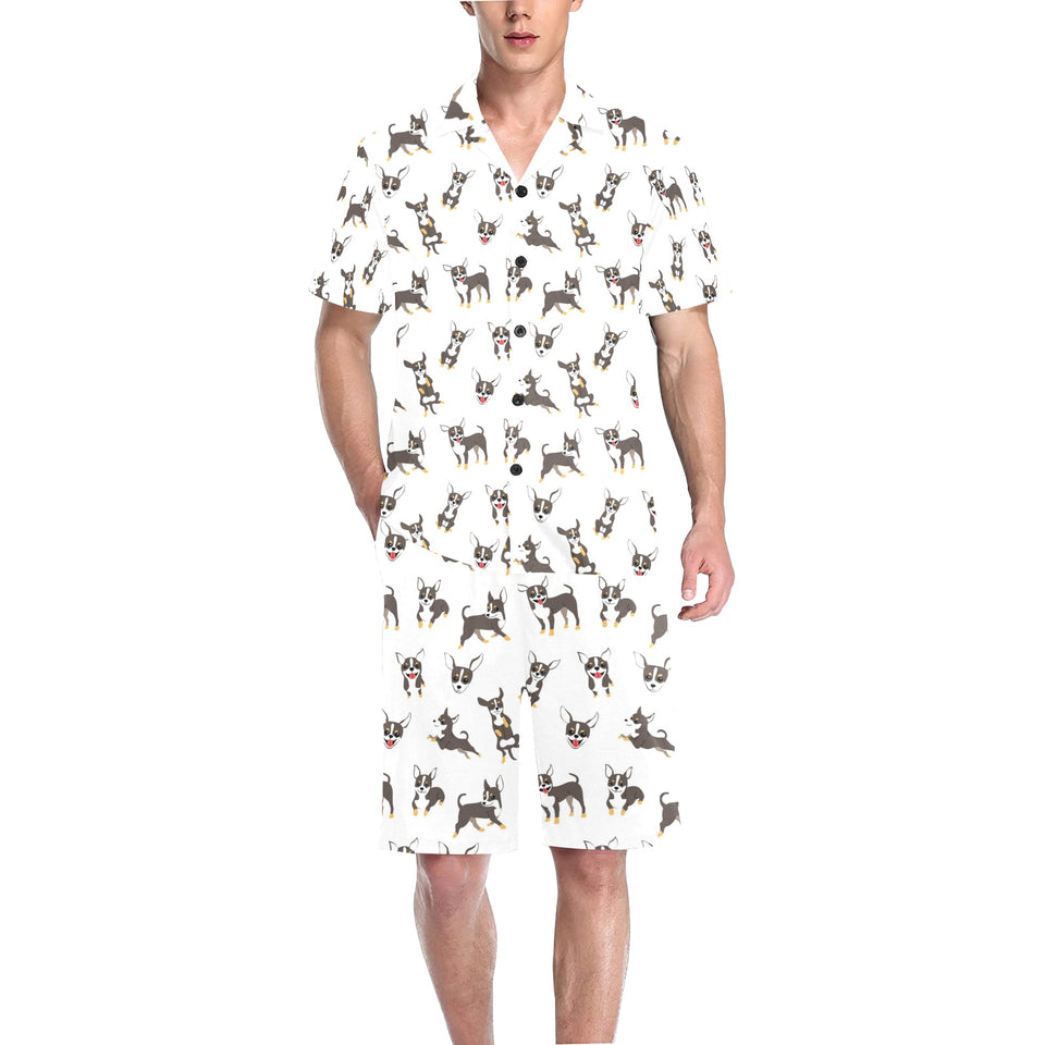 Chihuahua dog pattern Men's V-Neck Short Pajama Set