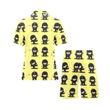 Cute ninja yellow background Men's V-Neck Short Pajama Set