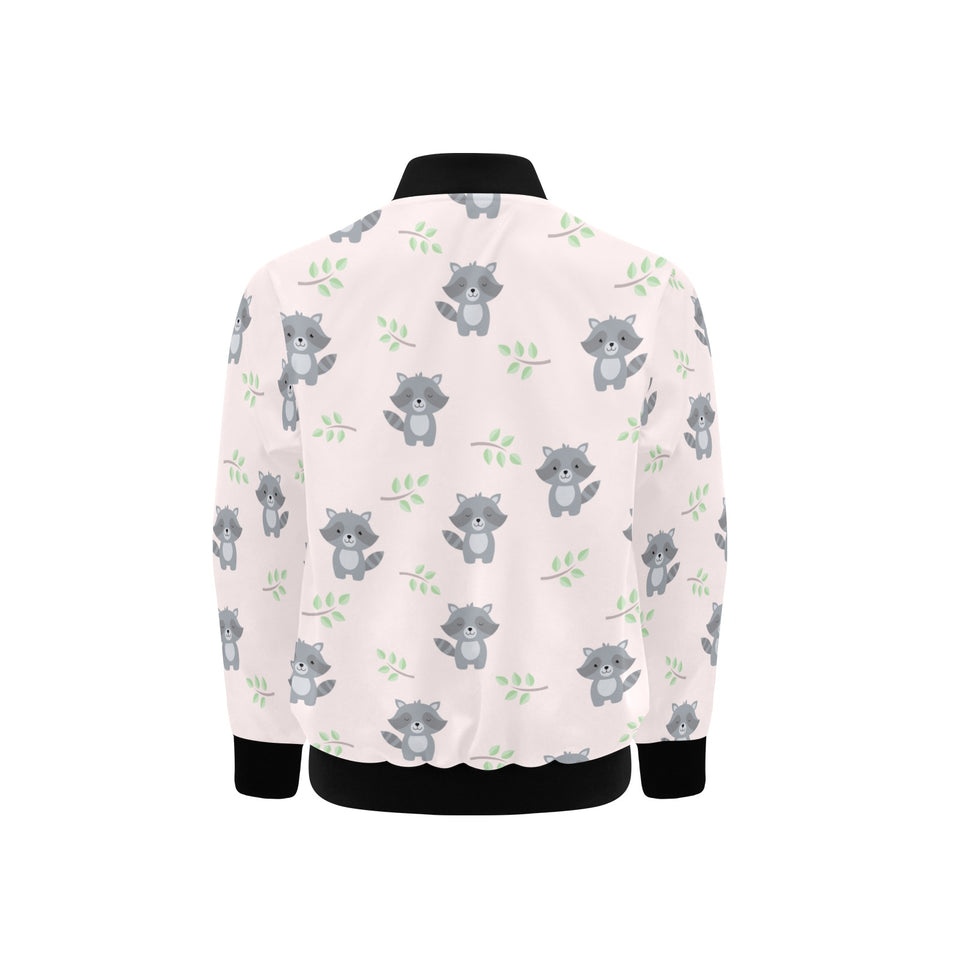 cute raccoons leaves pattern Kids' Boys' Girls' Bomber Jacket