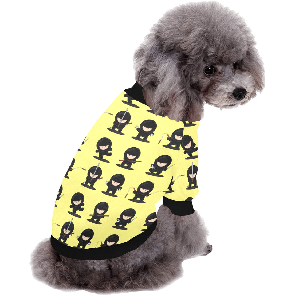 Cute ninja yellow background All Over Print Pet Dog Round Neck Fuzzy Shirt