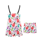 Ladybug Pattern Print Design 03 Chest Sexy Pleated Two Piece Swim Dress