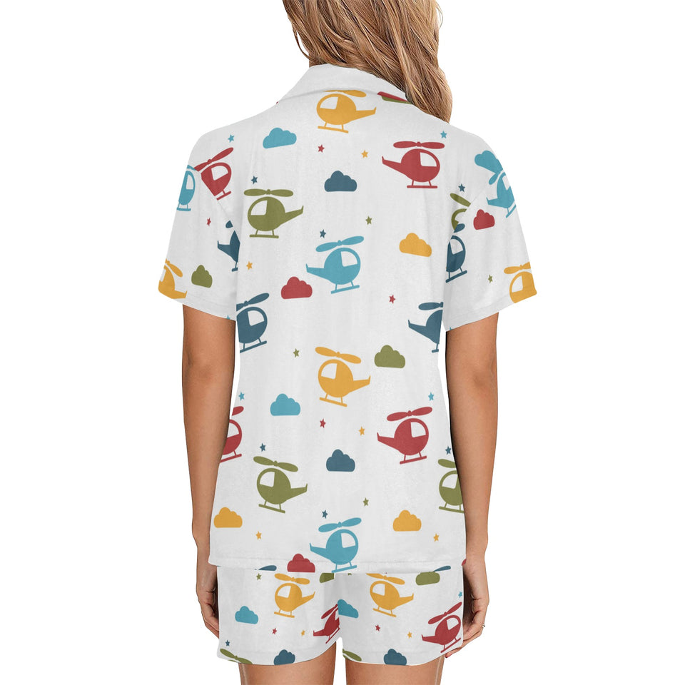 Colorful helicopter pattern Women's V-Neck Short Pajama Set