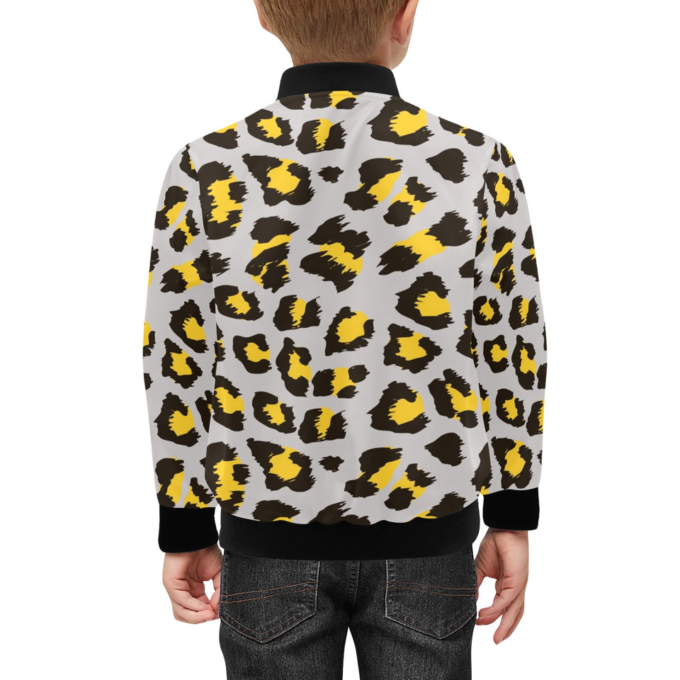 Gray Leopard print pattern Kids' Boys' Girls' Bomber Jacket