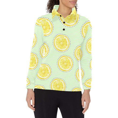 slice of lemon pattern Women's Long Sleeve Polo Shirt