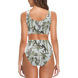 Monkey sloth lemur palm trees pattern Chest Bowknot High Waisted Bikini Swimsuit