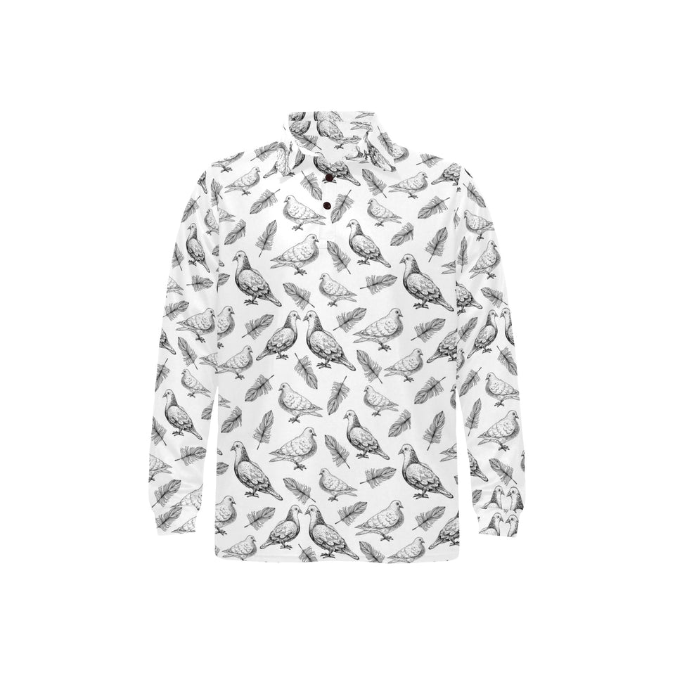 Pigeon Pattern Print Design 05 Men's Long Sleeve Polo Shirt