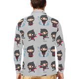 Cute ninja pattern Men's Long Sleeve Polo Shirt