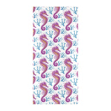 Purple seahorse blue coral pattern Beach Towel
