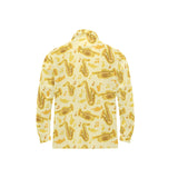 Saxophone cornet pattern yellow background Men's Long Sleeve Polo Shirt